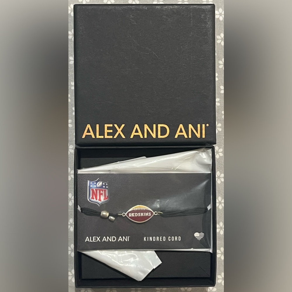 Alex and Ani Black Kindred Cord Redskins NFL Charm Bracelet Sterling Silver New